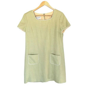 Vintage Donna Ricco Dress Petite Sheath Mini Green Lined Padded Pockets Size 14P